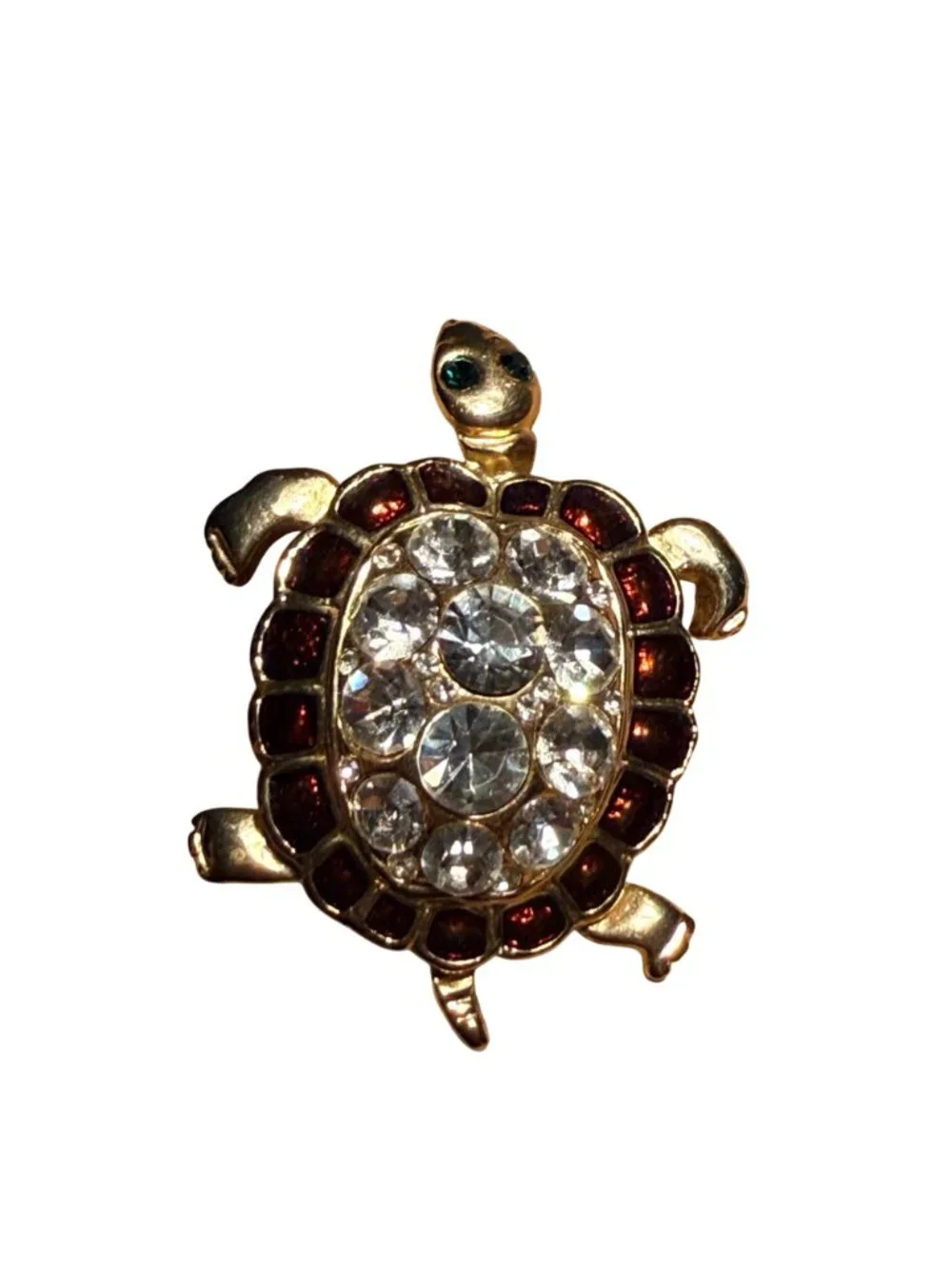 Vintage Turtle Brooch Gold Tone Sea Life Rhinestone Pin Coastal Jewelry Fashion
